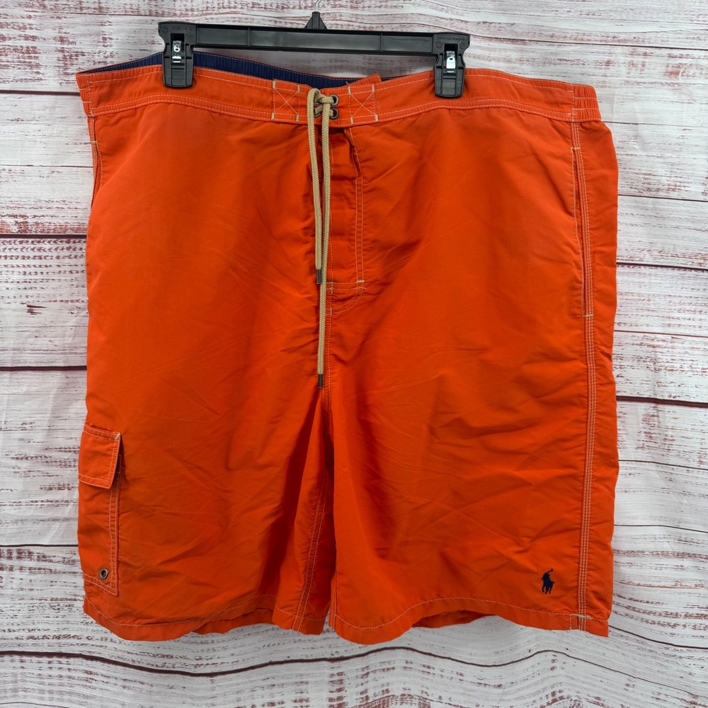Polo Ralph Lauren Shorts Mens 2XLT Orange Swim Trunks Cargo Pocket Mesh Lining